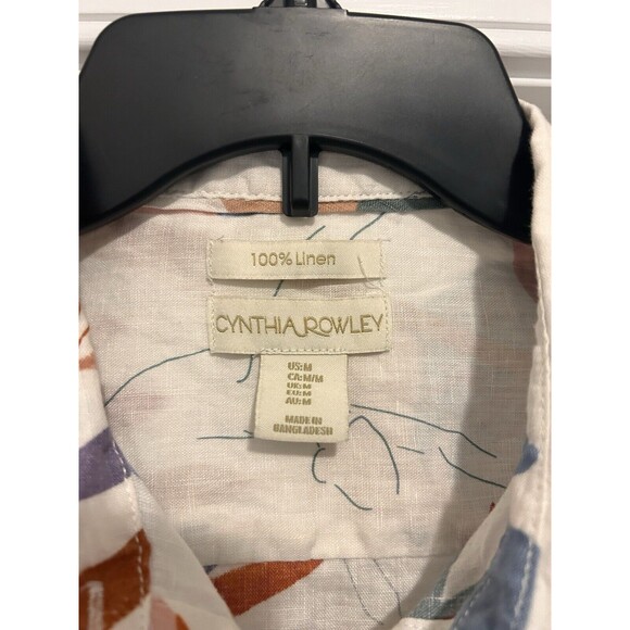 Vintage Cynthia Rowley Button Up Shirt 100% Linen Women’s Size Medium Tropical - Picture 2 of 3